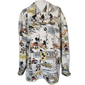 Disney Our Universe All Over Print Comic Mickey Minnie Mouse Denim Jacket Sz XXL